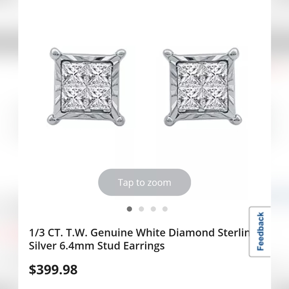 1/3 CT. T.W. Genuine White Diamond Sterling Silver 6.4mm Stud Earrings